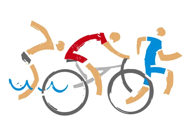 Nageur Cycliste Coureur Trois Athlètes Stylisés Expressifs Triathlon Isolé Sur — Image vectorielle