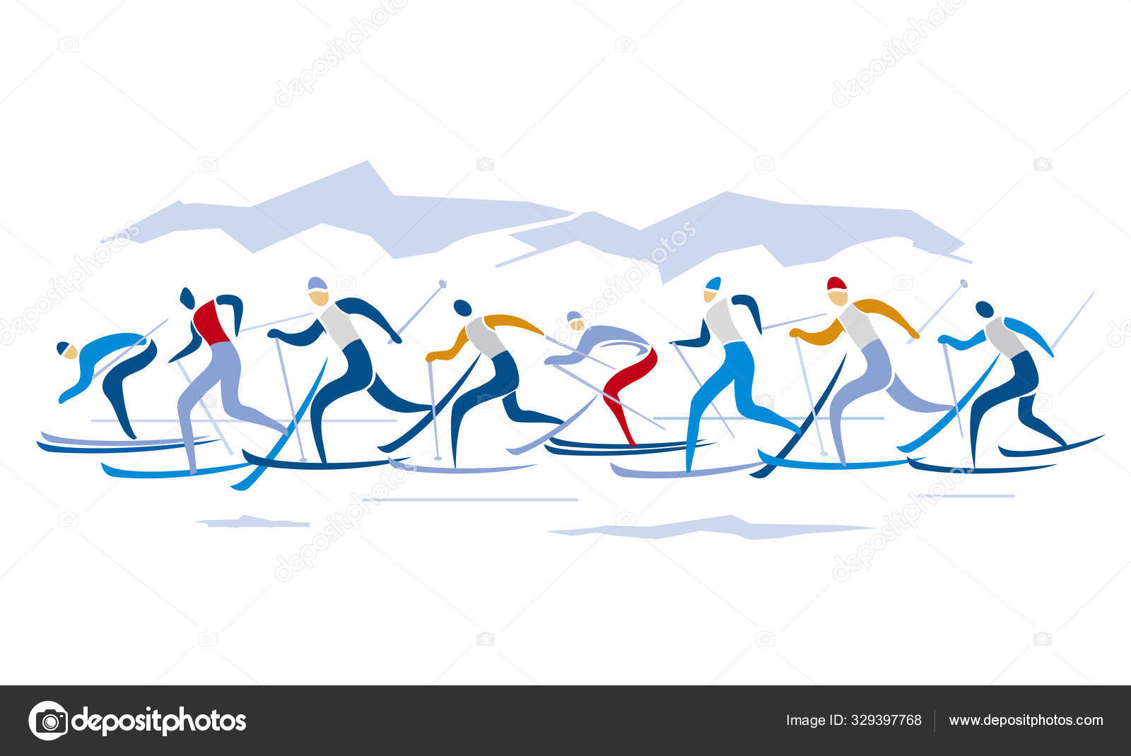 Cross Country Skiing Competition Illustration Nordic Skiing Competitors