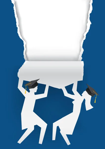Girl Amd Boy Graduates Torn Blue Paper Background Illustration Two Royalty Free Stock Vectors