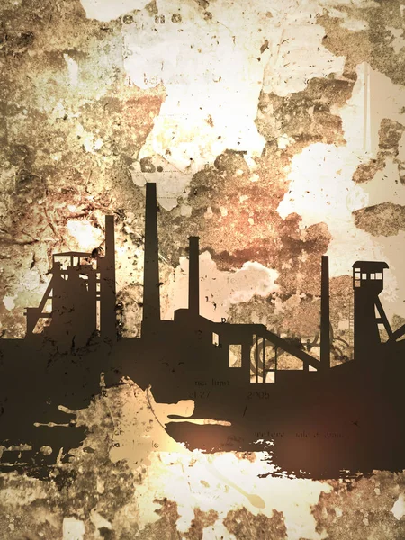 Grunge Kahverengi Arka Planda Çelik Işleri Silueti Yırtık Poster Parçalarının — Stok fotoğraf