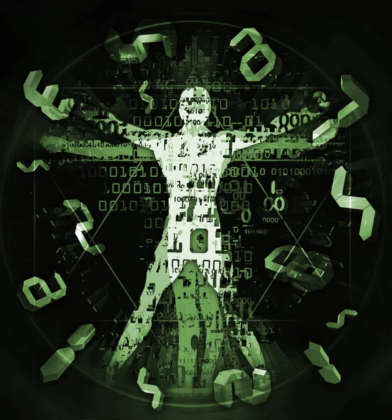 Vitruvijský Muž Digitálního Věku Číslicemi Ilustrace Vitruviánského Muže Binárními Kódy — Stock fotografie