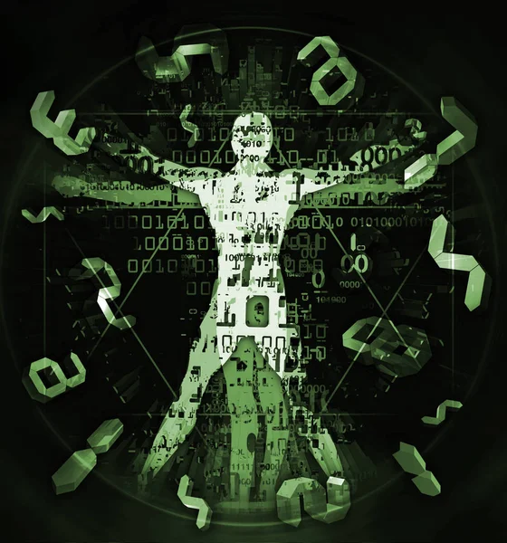 Vitruvian Man Digital Age Digital Numbers Illustration Vitruvian Man Binary — Stock Photo, Image