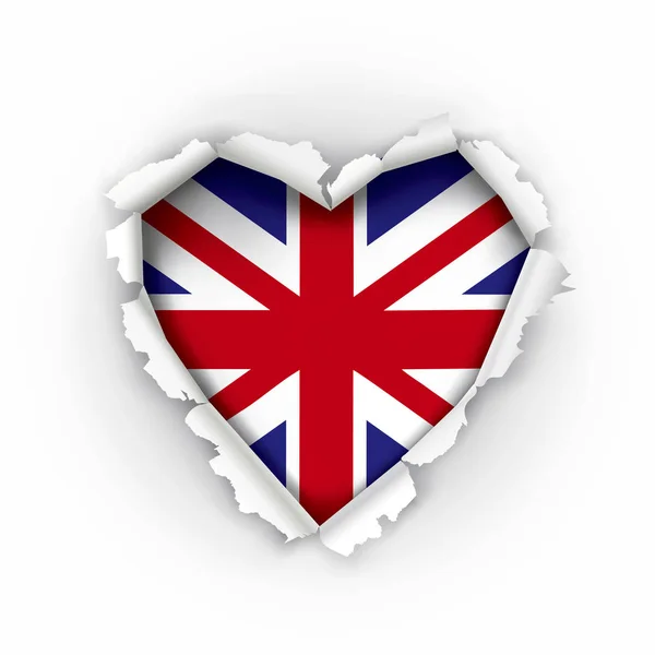 Coeur Papier Déchiré Avec Union Jack Britannique Illustration Trou Papier — Image vectorielle