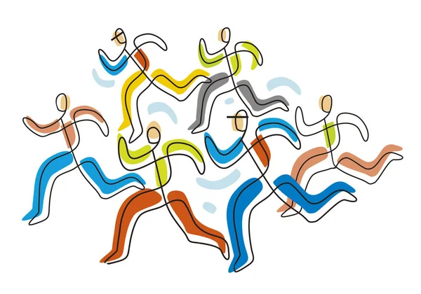 Fitness Running Línea Arte Estilizada Colorida Ilustración Lineal Estilizada Cinco — Archivo Imágenes Vectoriales