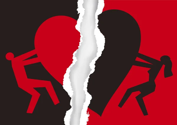 Pareja Divorciada Papel Rasgado Rojo Negro Con Símbolo Del Corazón — Archivo Imágenes Vectoriales