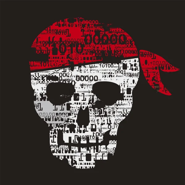 Počítačový Virus Grunge Chladná Pirátská Lebka Ilustrace Grunge Stylizované Legrační — Stockový vektor