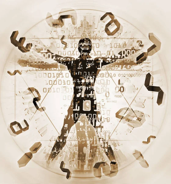 Vitruvian Man Digital Numbers Illustration Vitruvian Man Binary Codes Digits — Stock Photo, Image