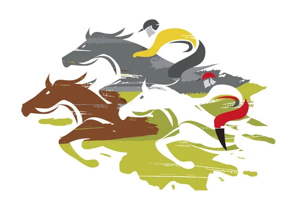 Horse Racing Racing Jockeys Full Speed Colorful Illustration White Background — Stock Vector