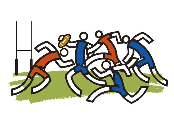Rugby Spieler Streichholz Stilisierte Illustration Von Fünf Rugby Spielern Aktion — Stockvektor