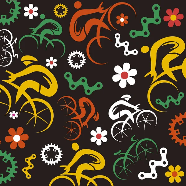 Bisiklet Ikonları Dekoratif Arka Plan Siyah Arkaplanda Renkli Bisiklet Sembolleri — Stok Vektör