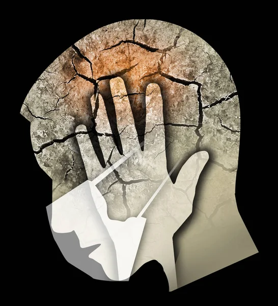Επιδημία Καταθλιπτικός Άνθρωπος Μάσκα Προστασίας Του Ιού Στυλιζαρισμένη Ανδρική Σιλουέτα — Φωτογραφία Αρχείου