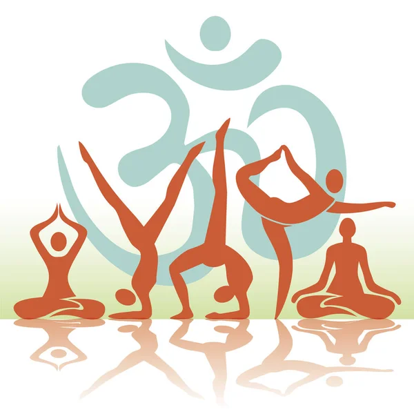 Yoga Positioneert Silhouetten Met Symbol Illustratie Van Vijf Yoga Poses — Stockvector