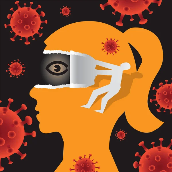 Buka Mata Anda Underestimating Risiko Selama Pandemi Konsepsi Illustration Female - Stok Vektor
