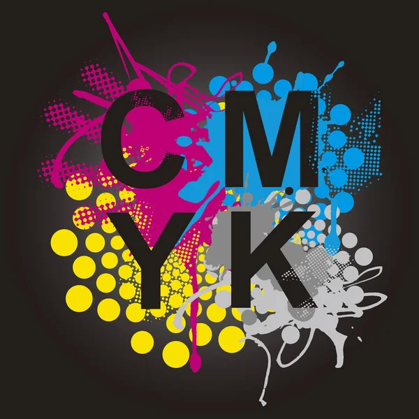 Cmyk Nyomtatási Színek Kifejező Háttér Cmyk Cián Bíbor Sárga Fekete — Stock Vector