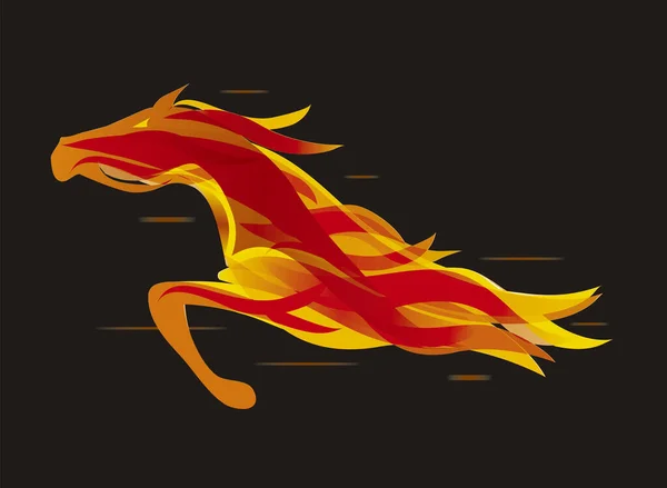 Cheval Running Fire Illustration Stylisée Colorée Cheval Puissant Orange Sur — Image vectorielle