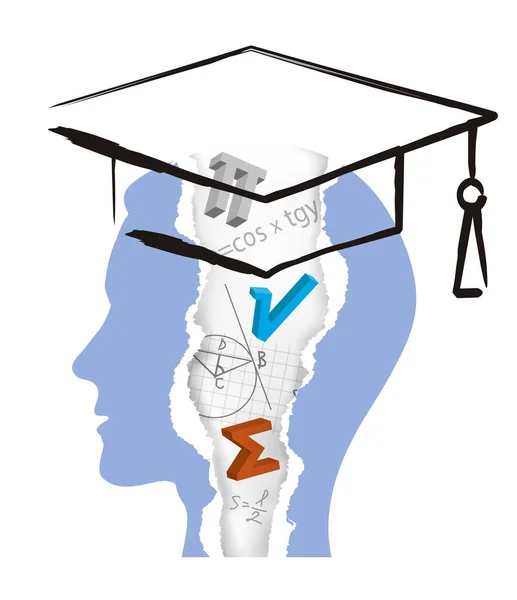 Student Mathematics Mortar Board Torn Paper Stylized Male Head Ripped — Stock Vector