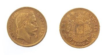 Napoleon III İmparator Fransa ön ve arkasına ince altın, altın para izole saf beyaz arka plan üzerinde