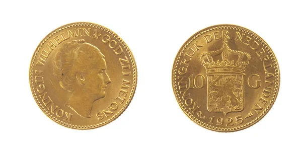 Netherlands Gold Coin Dutch Queen Wilhelmina Front Back Fine Gold — Stock Photo, Image