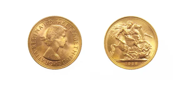 Britische Goldmünze Der Königin Eliza Vorder Und Rückseite Aus Feingold lizenzfreie Stockbilder