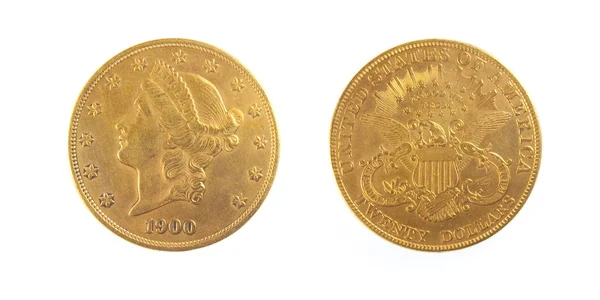 Золотая Монета Америки Долларов Передняя Задняя Часть Чистого Золота Изолированные Стоковое Фото