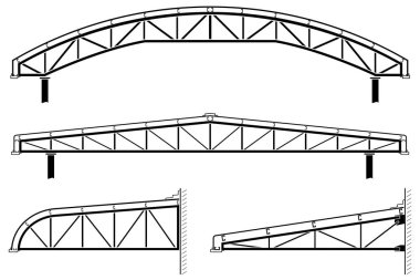 Bina, çatı çelik çerçeve, çatı makas koleksiyonu, illüstrasyon vektör