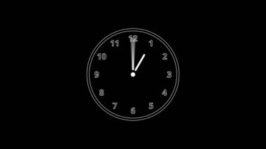 Siyah zeminde günde 12 saat hızla geri sayan beyaz saatin animasyonu