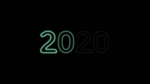 在黑色背景上闪烁着绿光的快乐新年2020文字设计 新年概念设计 — 图库视频影像
