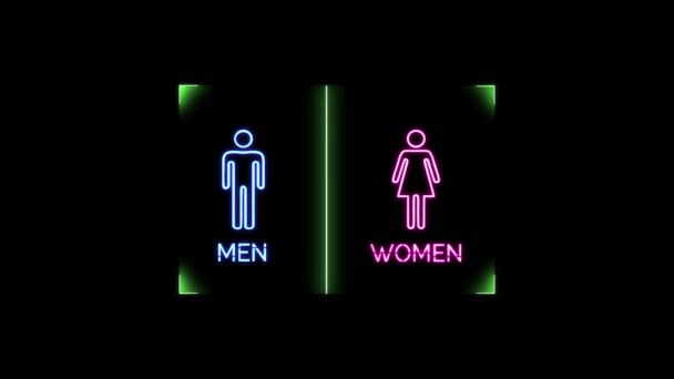 Neon Light Glowing Blinking Toilet Sign Blue Man Pink Woman — Stockvideo
