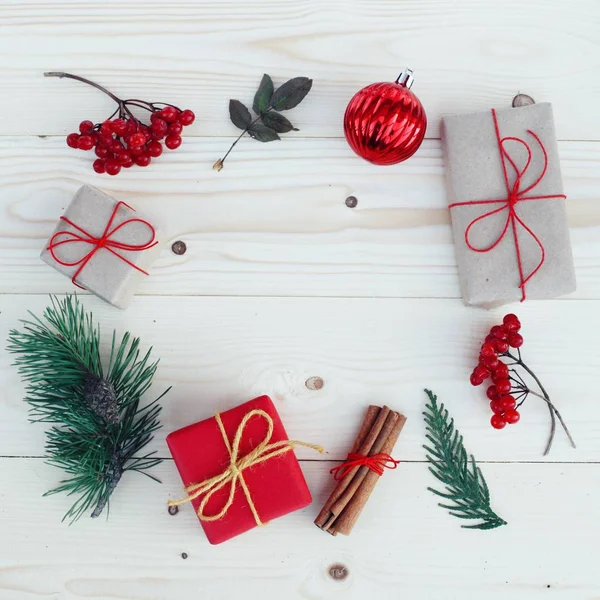 Caixas de presente de Natal ilustração. Depósito plano — Fotografia de Stock