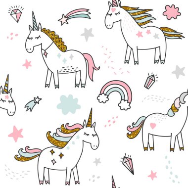 Tek boynuzlu at sihirli seamless modeli