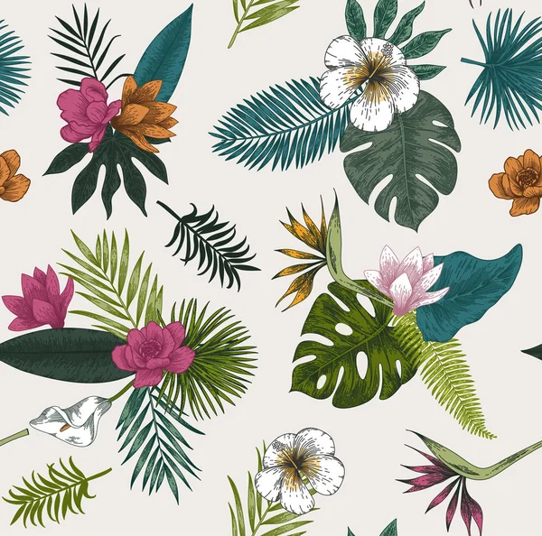 植物のシームレスなイラスト。熱帯の葉. — ストックベクタ