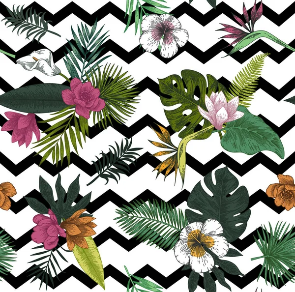 Illustration botanique sans couture. Feuilles tropicales . — Image vectorielle