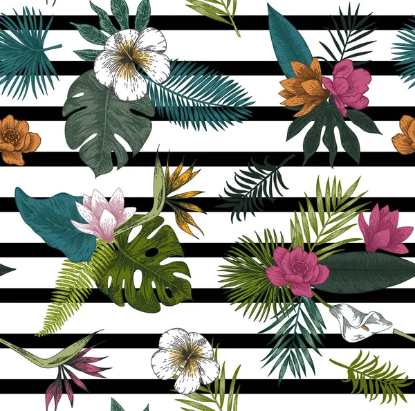 Illustration botanique sans couture. Feuilles tropicales . — Image vectorielle