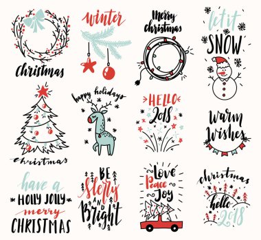 Noel vektör yazı çizim.