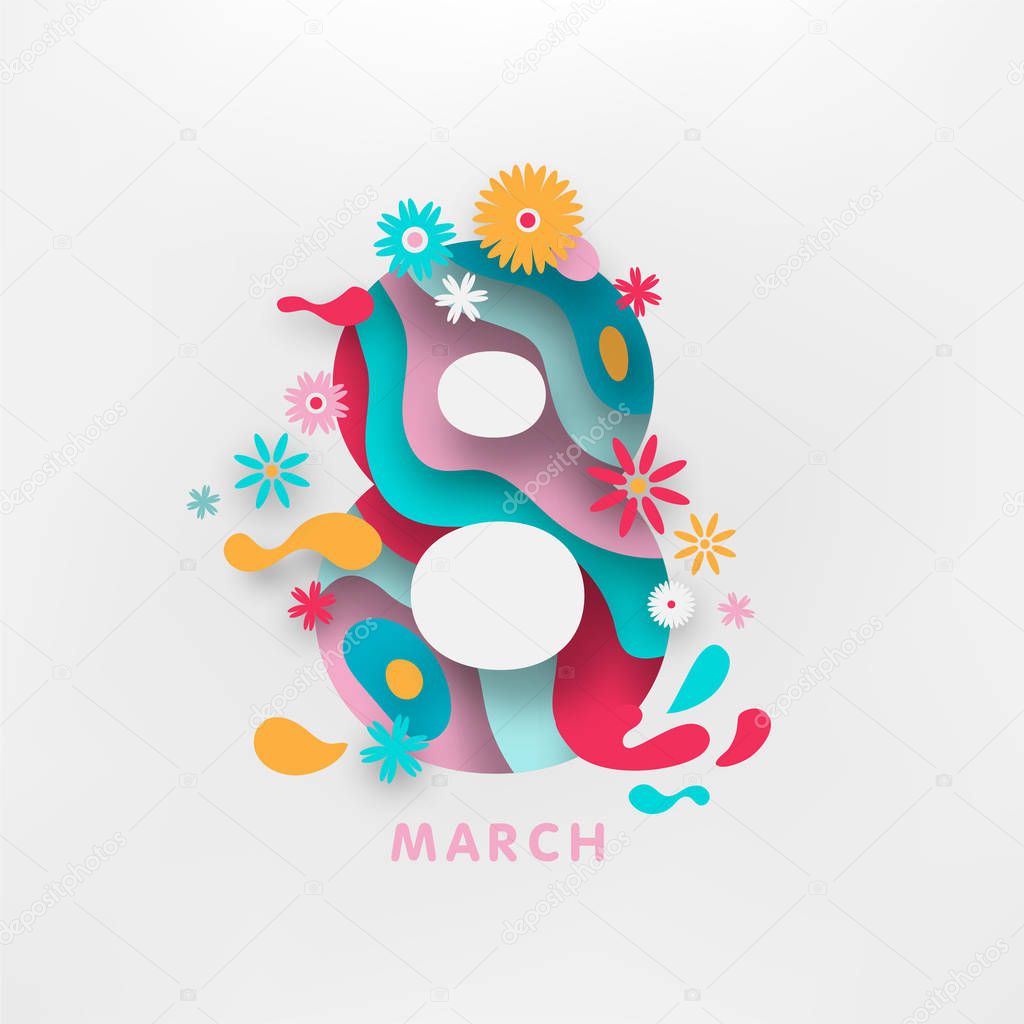 Women's day 8 march vector paper cut illustration