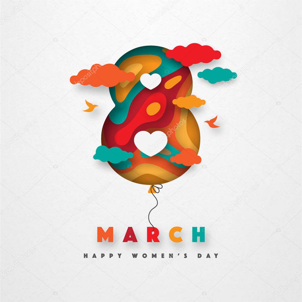 Women's day 8 march vector paper cut illustration