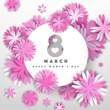 İllüstrasyon kadın gün 8 Mart vektör kağıt kesme. 