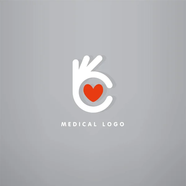 Hand Symbool Met Hart Vorm Cardiologie Gezondheid Medische Kliniek Logo — Stockvector