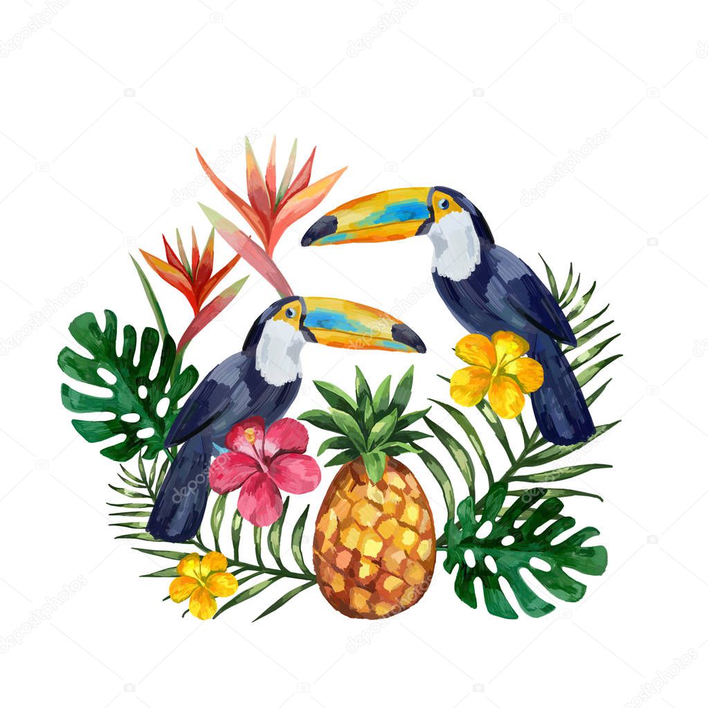 Tropical garden watercolor illustration
