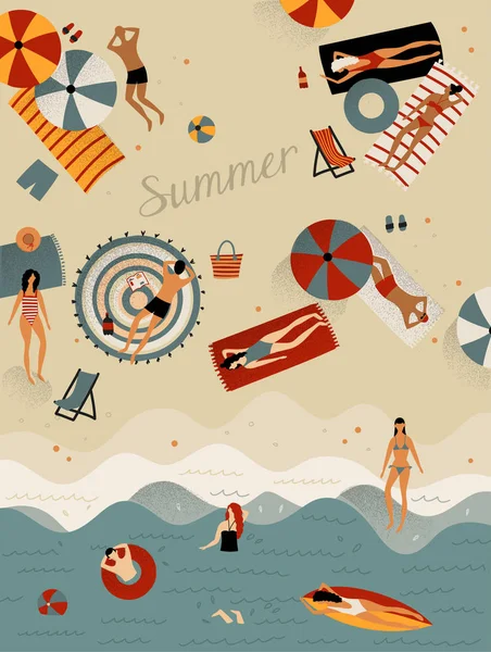 Sommer Strand Retro Stil Illustration — Stockvektor