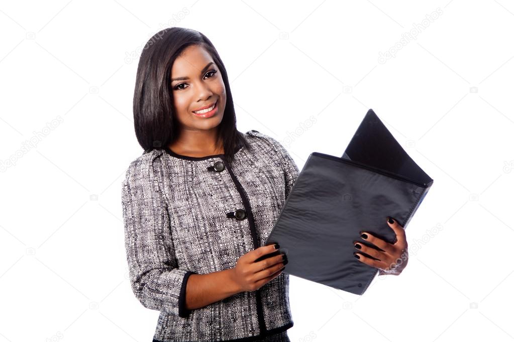 Beautiful business woman with portfolio binder