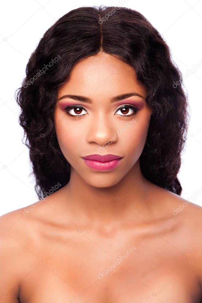 African beauty face with makeup and curly hair