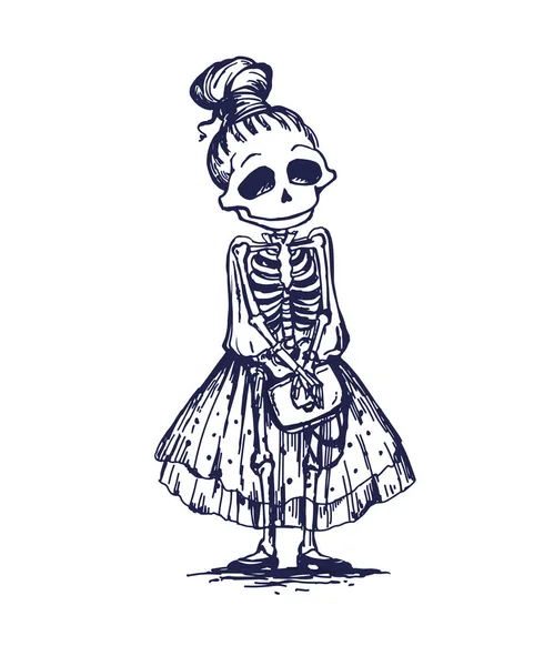 Divertido Personaje Esqueleto Chica Que Fecha Memento Mor — Vector de stock
