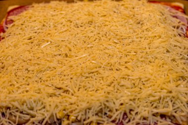 Çok fazla peynir salam jambon pizza