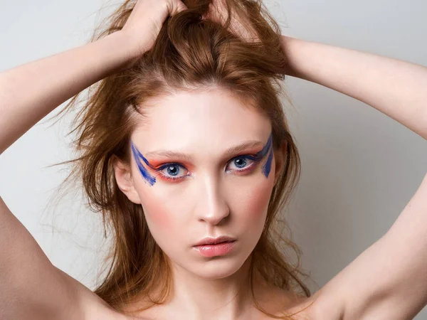Krásná Žena Model Stylovým Make Upem Glamour Headshot — Stock fotografie