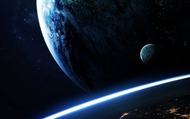 Derin uzay sanat. Nebulanın, gezegenler gökadaları ve yıldız güzel kompozisyon. Duvar kağıdı için harika ve yazdırma. Nasa tarafından döşenmiş bu görüntü unsurları
