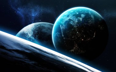 Derin uzay sanat. Nebulanın, gezegenler gökadaları ve yıldız güzel kompozisyon. Duvar kağıdı için harika ve yazdırma. Nasa tarafından döşenmiş bu görüntü unsurları