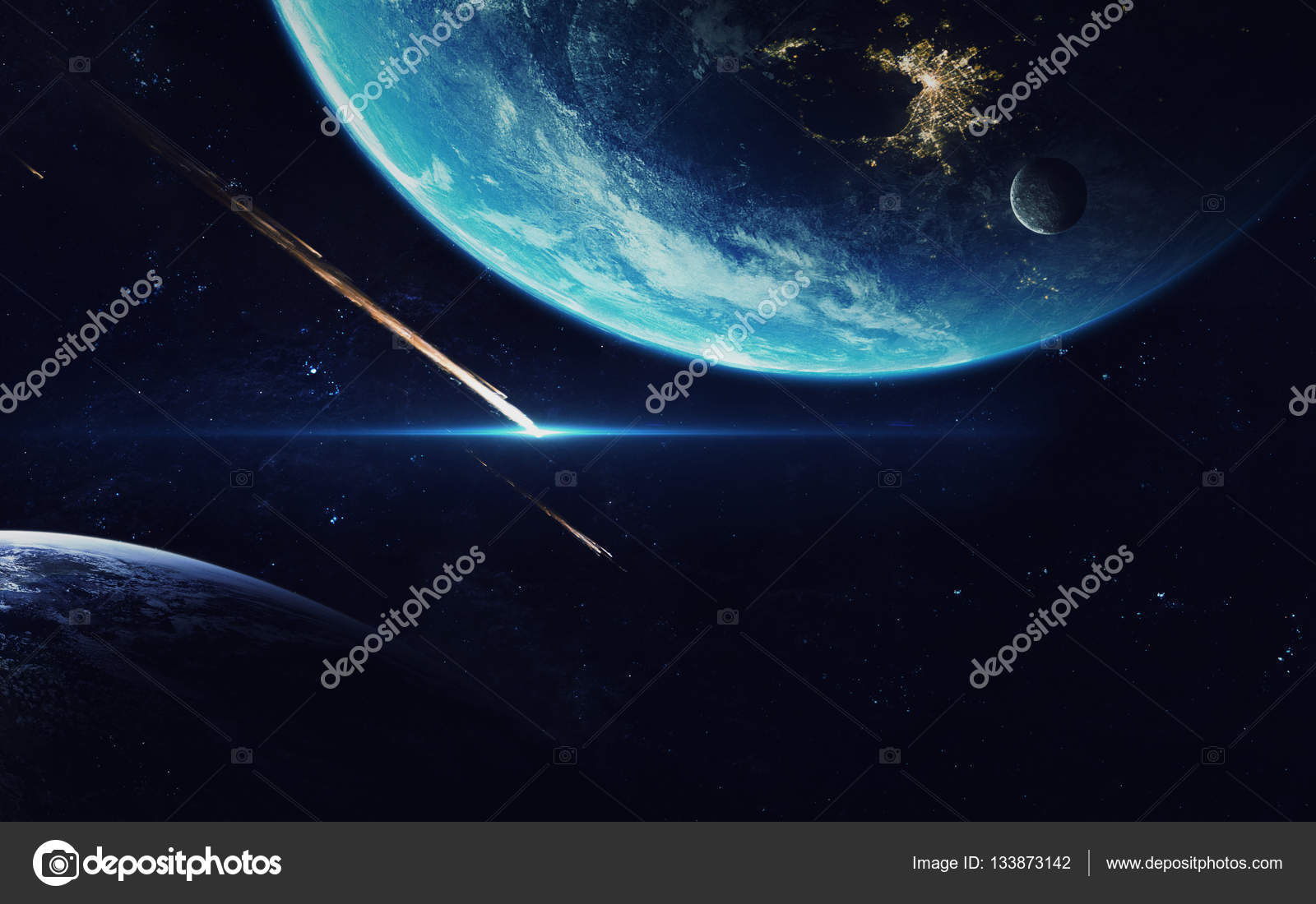 Arte Do Espaço Profundo Nebulosas Planetas Galáxias E Estrelas Em
