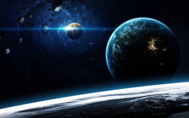 Derin uzay sanat. Nebulanın, gezegenler, galaksiler ve yıldızlar güzel kompozisyon. Duvar kağıdı için harika ve yazdırma. Nasa tarafından döşenmiş bu görüntü unsurları