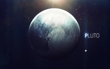 Plüton - yüksek çözünürlüklü güzel sanat güneş sisteminin gezegenini sunar. NASA tarafından desteklenen bu görüntü ögeleri